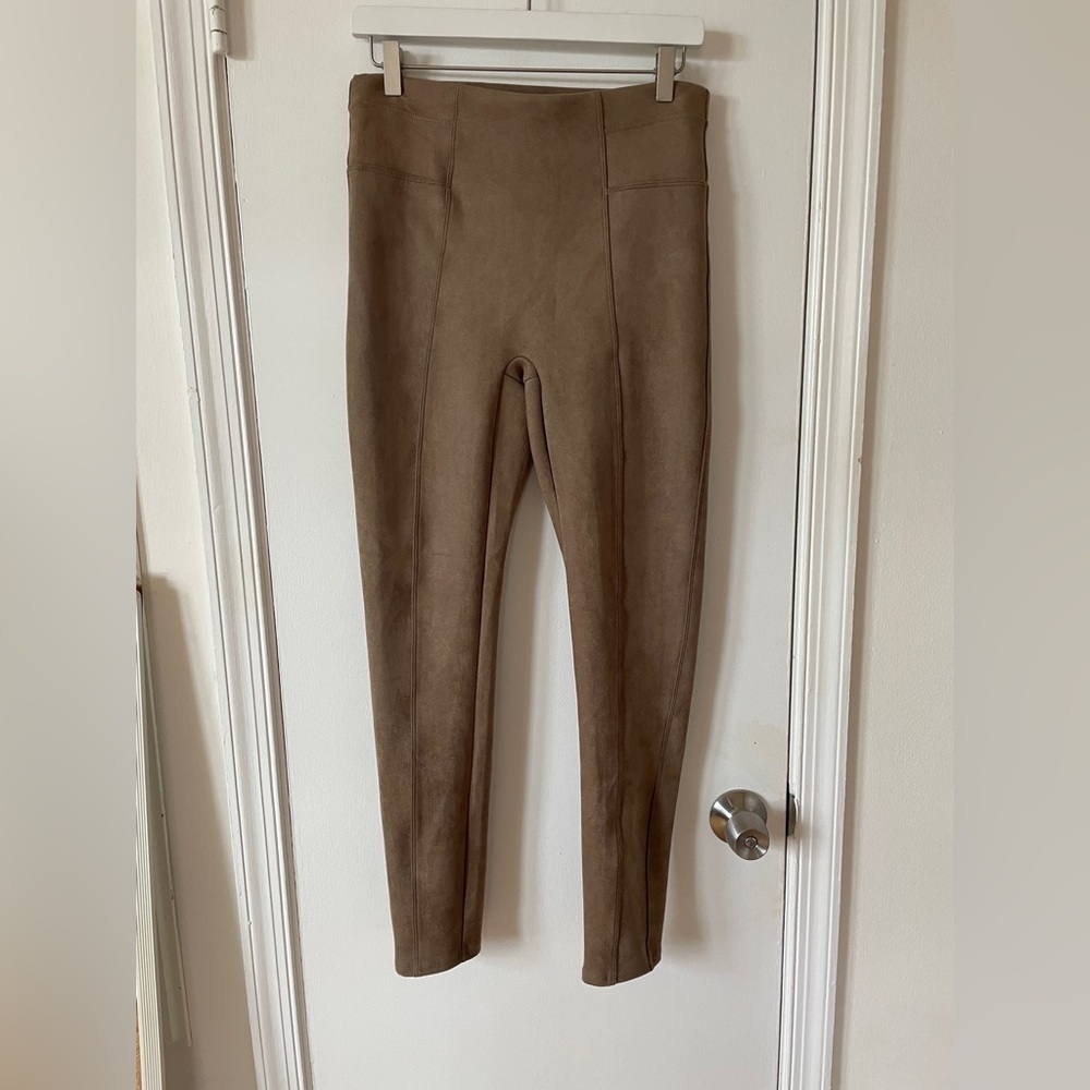 Spanx Stretch Faux Suede Control Top Shapewear Leggings Camel High Waist L - Picture 2 of 10